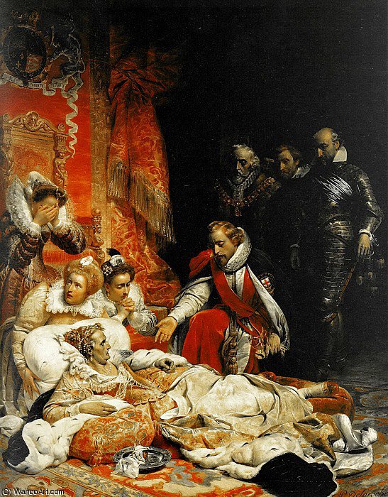 Wikioo.org - The Encyclopedia of Fine Arts - Painting, Artwork by Paul Delaroche (Hippolyte Delaroche) - death of elizabeth