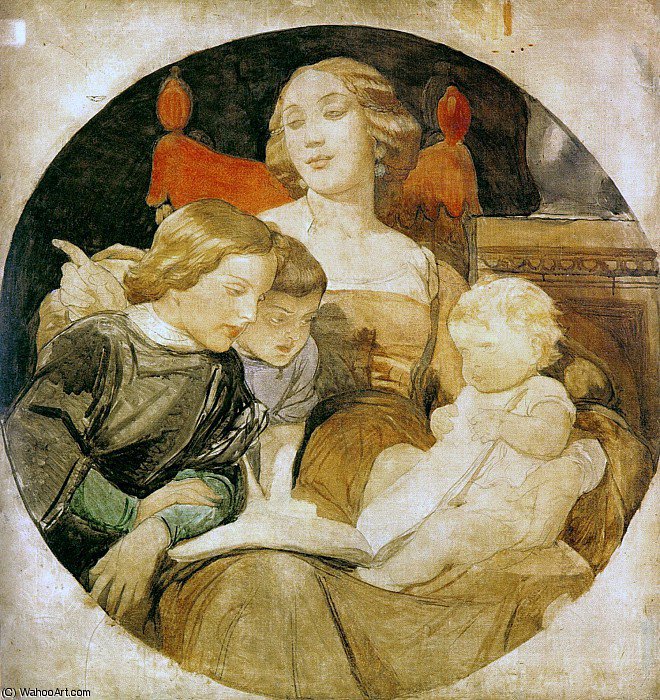 Wikioo.org – L'Encyclopédie des Beaux Arts - Peinture, Oeuvre de Paul Delaroche (Hippolyte Delaroche) - scène de famille inachevé
