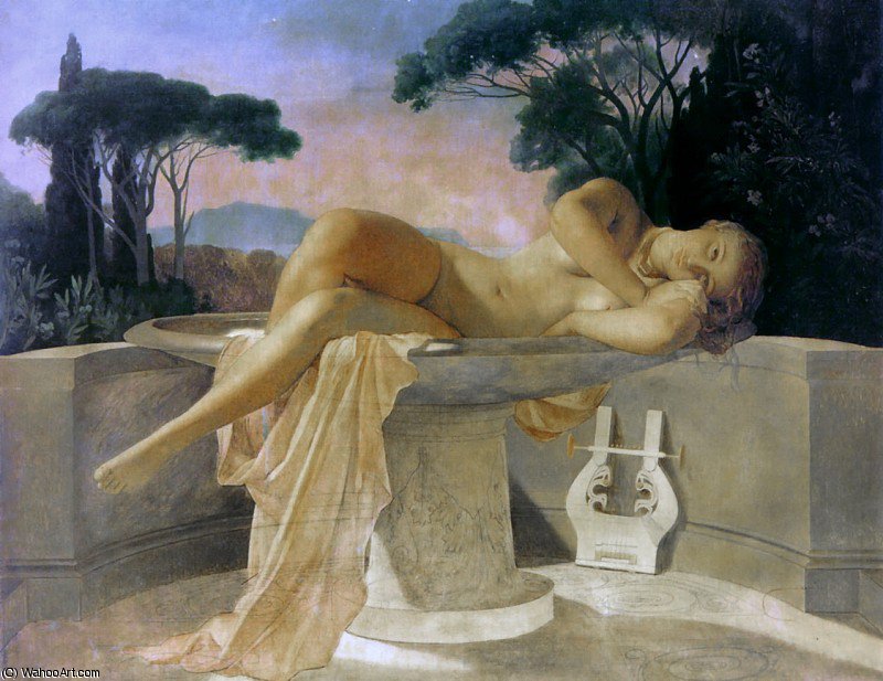 WikiOO.org - Encyclopedia of Fine Arts - Schilderen, Artwork Paul Delaroche (Hippolyte Delaroche) - Girl in a Basin unfinished