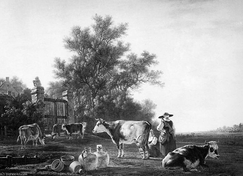 Wikioo.org - The Encyclopedia of Fine Arts - Painting, Artwork by Abraham Van Strij - Milking time Sun
