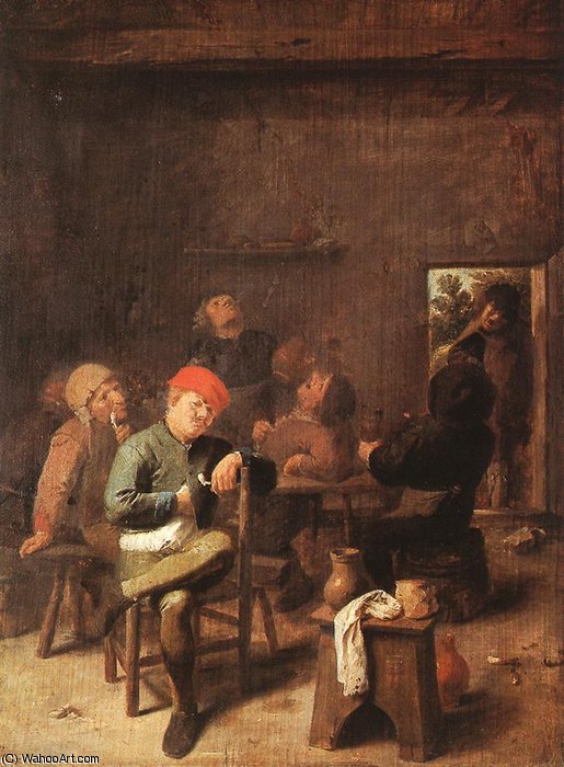 WikiOO.org - Encyclopedia of Fine Arts - Malba, Artwork Adriaen Brouwer - peasants smoking and drinking