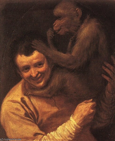 WikiOO.org - Енциклопедия за изящни изкуства - Живопис, Произведения на изкуството Annibale Carracci - a man with a monkey - oil on canvas -