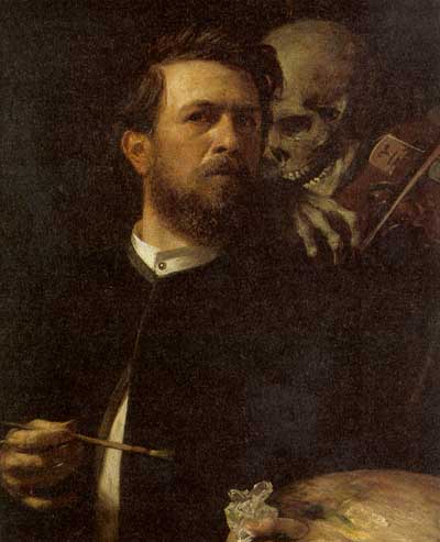 Wikioo.org - The Encyclopedia of Fine Arts - Painting, Artwork by Arnold Bocklin - Self-Portrait with Death Playing a Fiddle