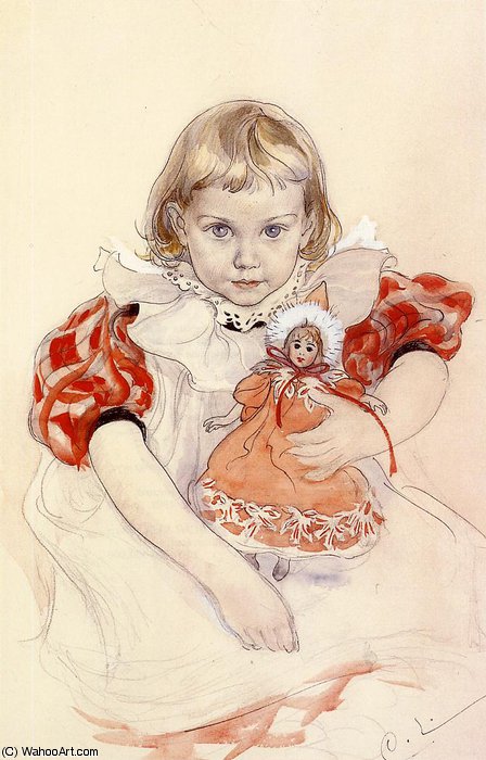 Wikoo.org - موسوعة الفنون الجميلة - اللوحة، العمل الفني Carl Larsson - A Young Girl with a Doll