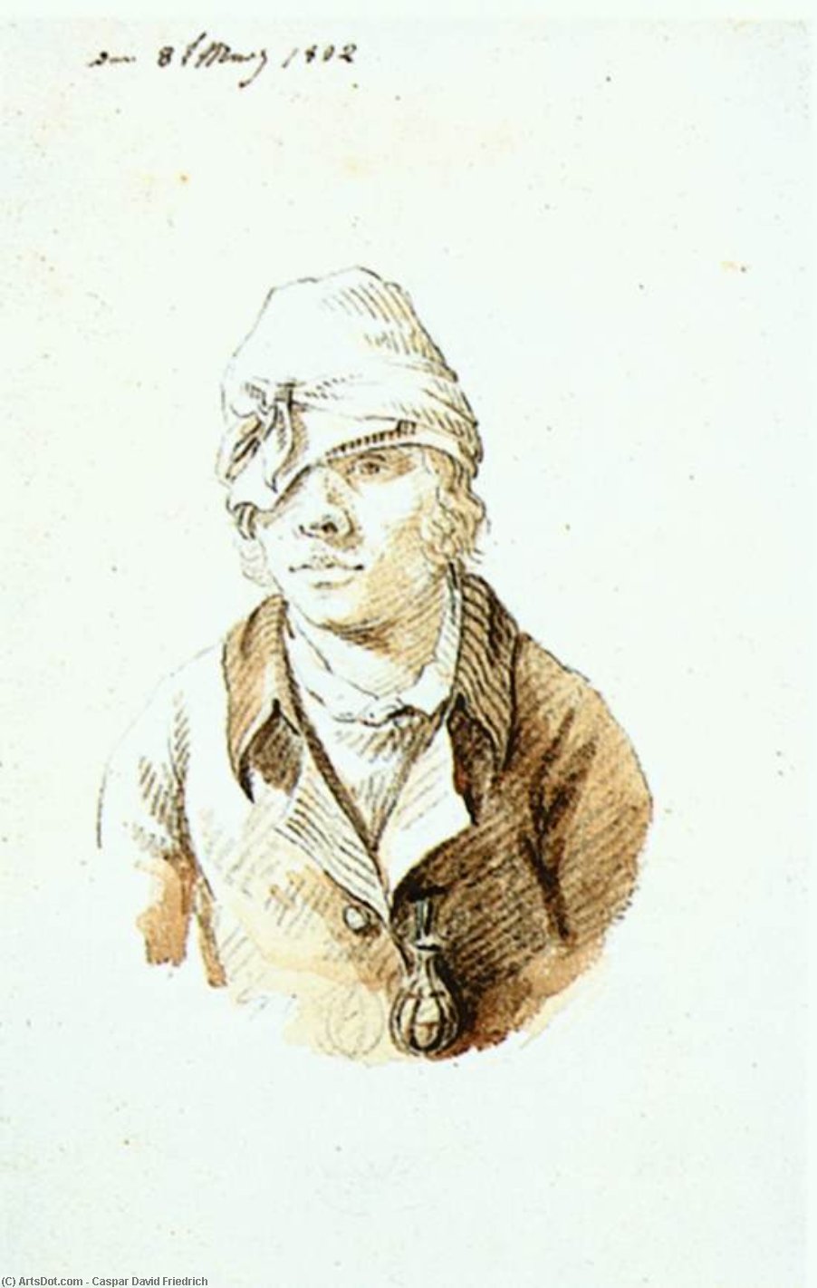 WikiOO.org - Encyclopedia of Fine Arts - Maalaus, taideteos Caspar David Friedrich - self portrait with cap and sighting eye shield
