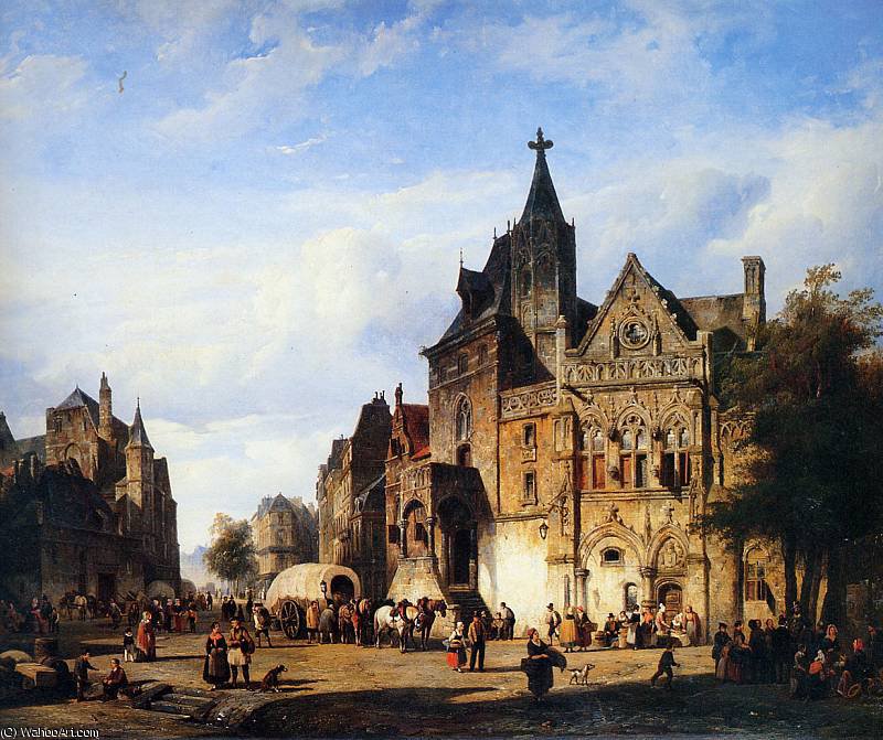 Wikioo.org – L'Encyclopédie des Beaux Arts - Peinture, Oeuvre de Cornelius Springer - Cornelis cityview soleil