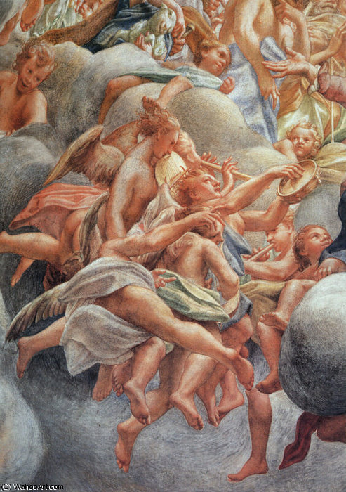 WikiOO.org – 美術百科全書 - 繪畫，作品 Antonio Allegri Da Correggio - 的假设 处女  详细  的  天使   音乐家