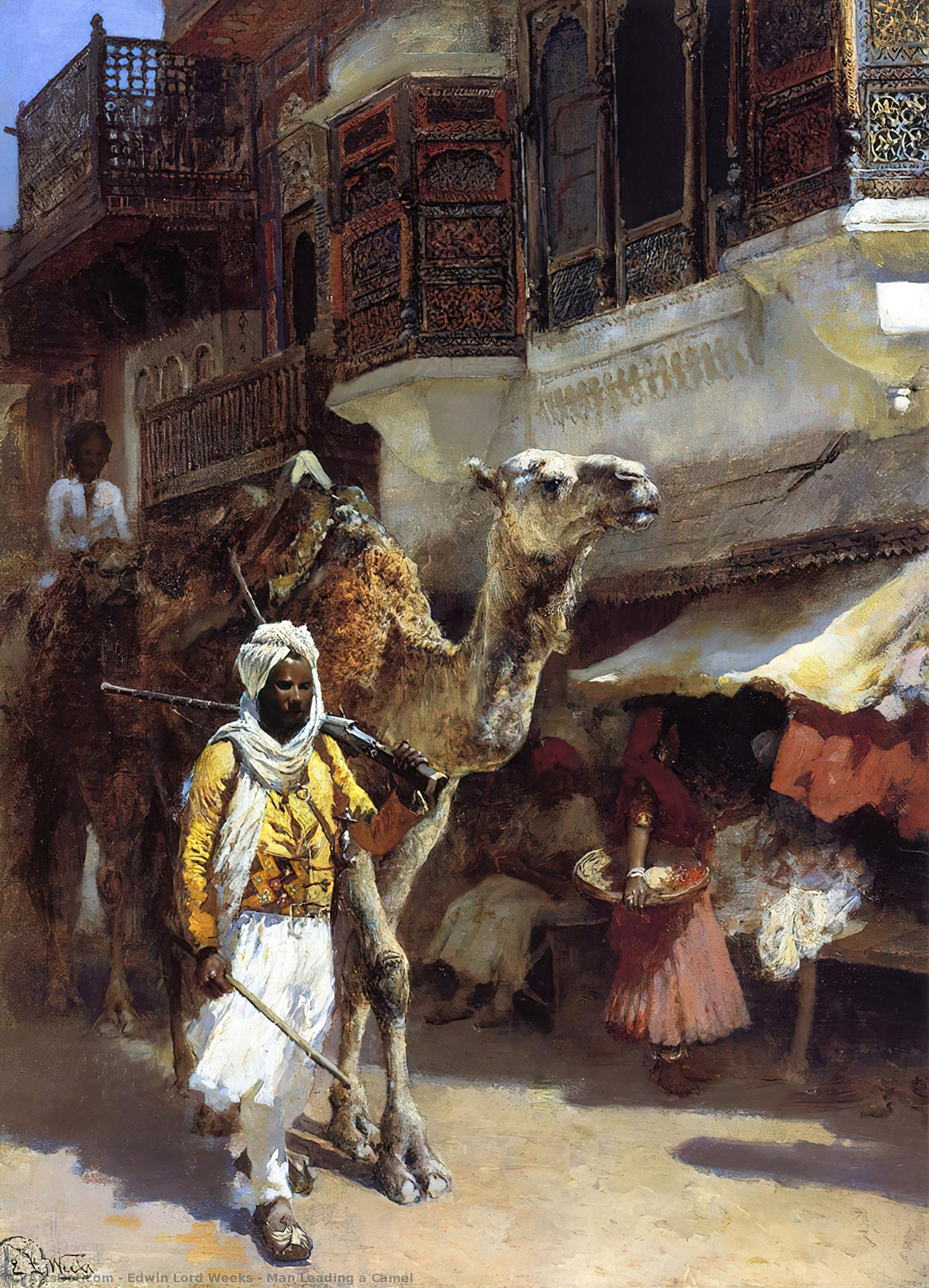 WikiOO.org - Encyclopedia of Fine Arts - Lukisan, Artwork Edwin Lord Weeks - Man Leading a Camel