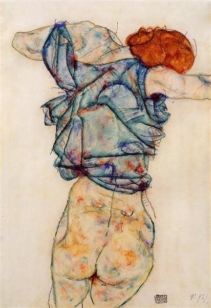 WikiOO.org - Güzel Sanatlar Ansiklopedisi - Resim, Resimler Egon Schiele - donna undressing