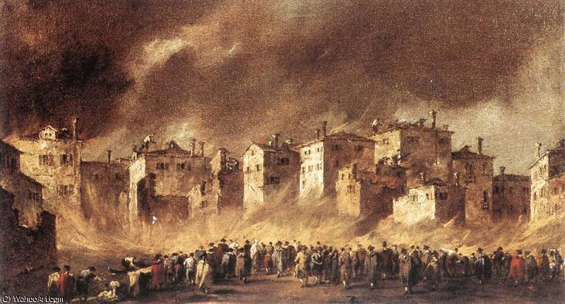 Wikioo.org - The Encyclopedia of Fine Arts - Painting, Artwork by Francesco Lazzaro Guardi - Fire in the Oil Depot at San Marcuola