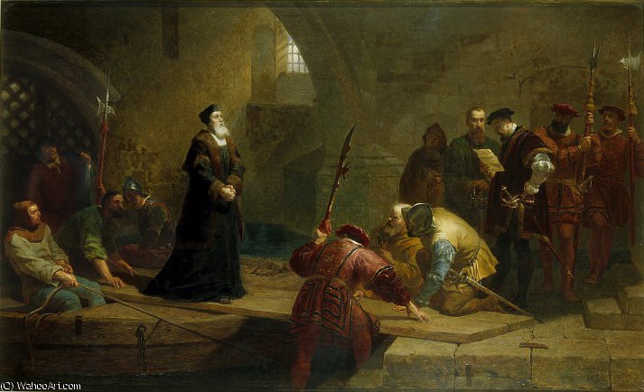 Wikioo.org - The Encyclopedia of Fine Arts - Painting, Artwork by Frederick Goodall - Cranmer at Traitors Gate. Archbishop Cranmer Taken to the Tower
