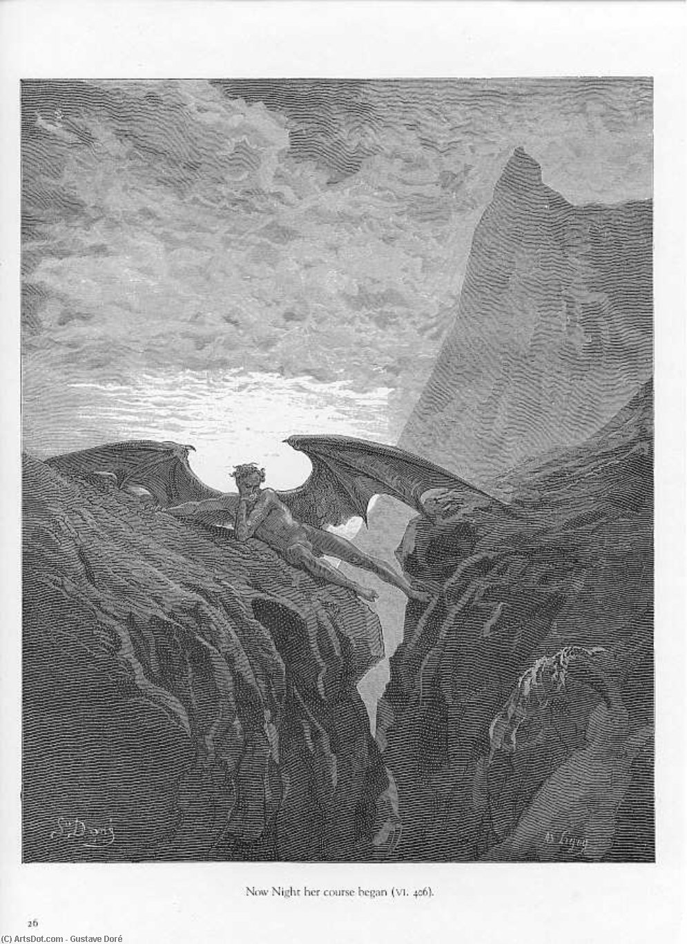 Wikioo.org - สารานุกรมวิจิตรศิลป์ - จิตรกรรม Paul Gustave Doré - pl026 Now Night her course began
