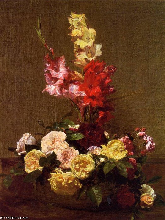 Wikioo.org - The Encyclopedia of Fine Arts - Painting, Artwork by Henri Fantin Latour - Gladiolas and Roses