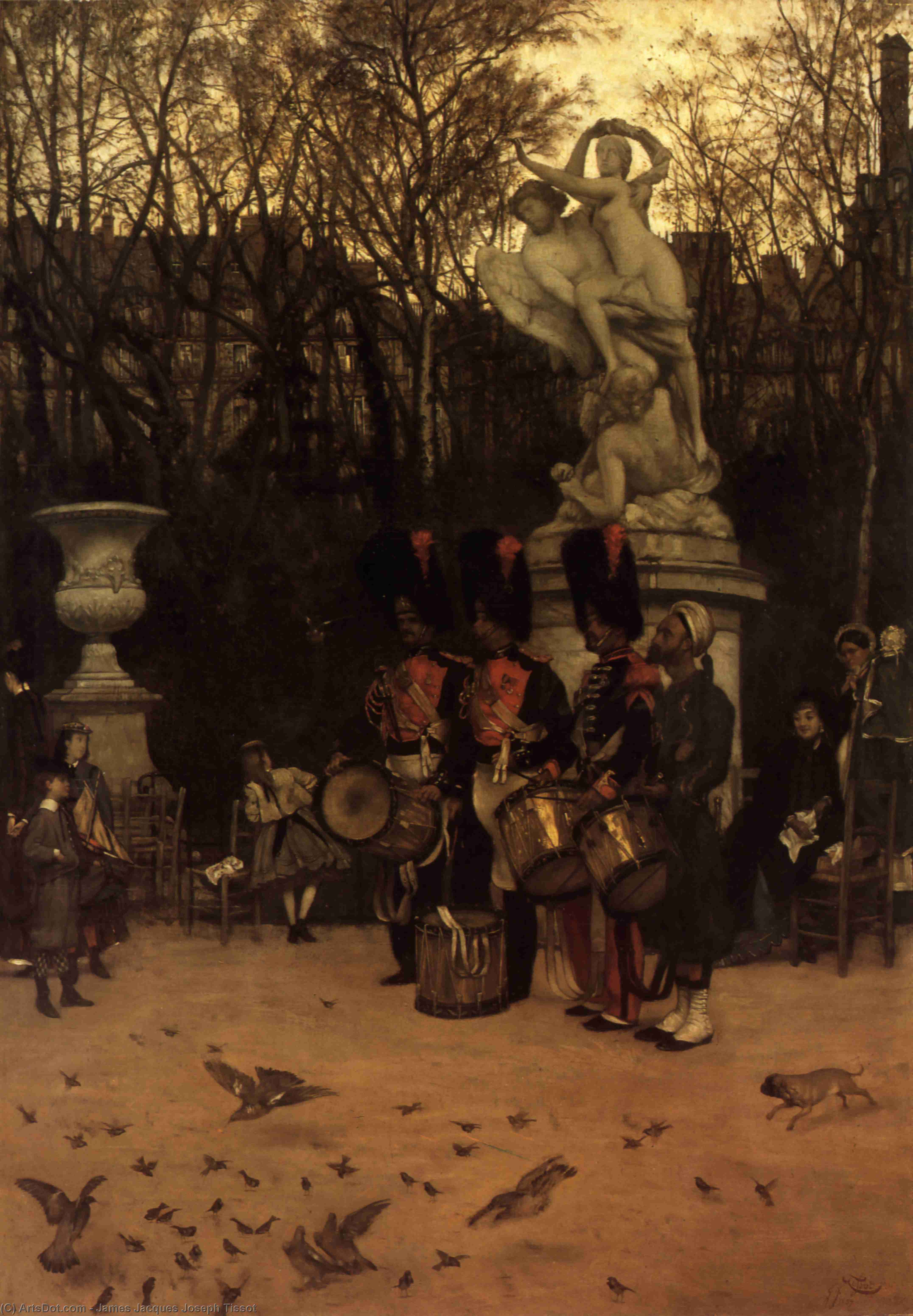 Wikioo.org - The Encyclopedia of Fine Arts - Painting, Artwork by James Jacques Joseph Tissot - Beating the Retreat in the Tuileries Gardens