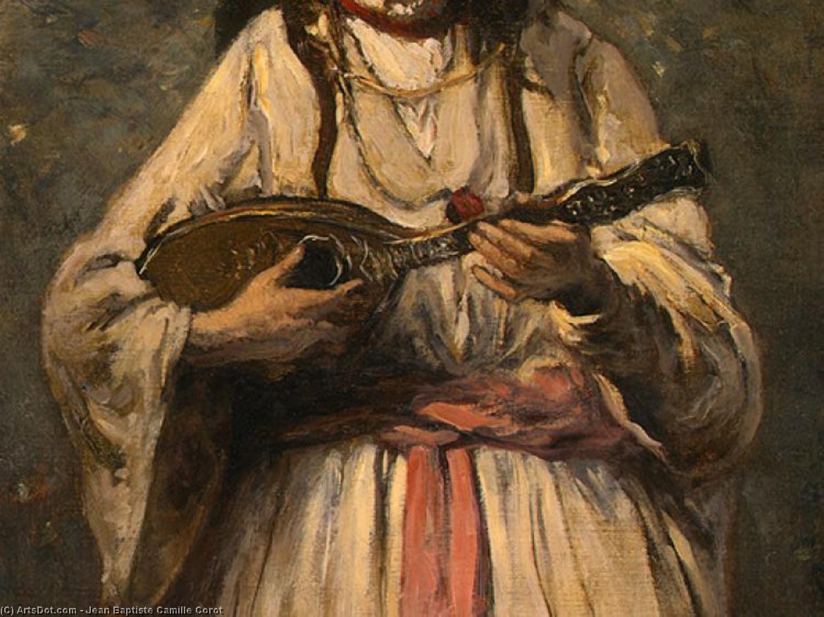 WikiOO.org - Encyclopedia of Fine Arts - Schilderen, Artwork Jean Baptiste Camille Corot - Gypsy Girl with Mandolin