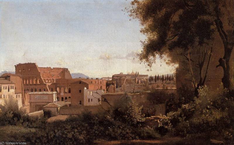 Wikioo.org - The Encyclopedia of Fine Arts - Painting, Artwork by Jean Baptiste Camille Corot - Rome View from the Farnese Gardens Noon aka Study of the Coliseum