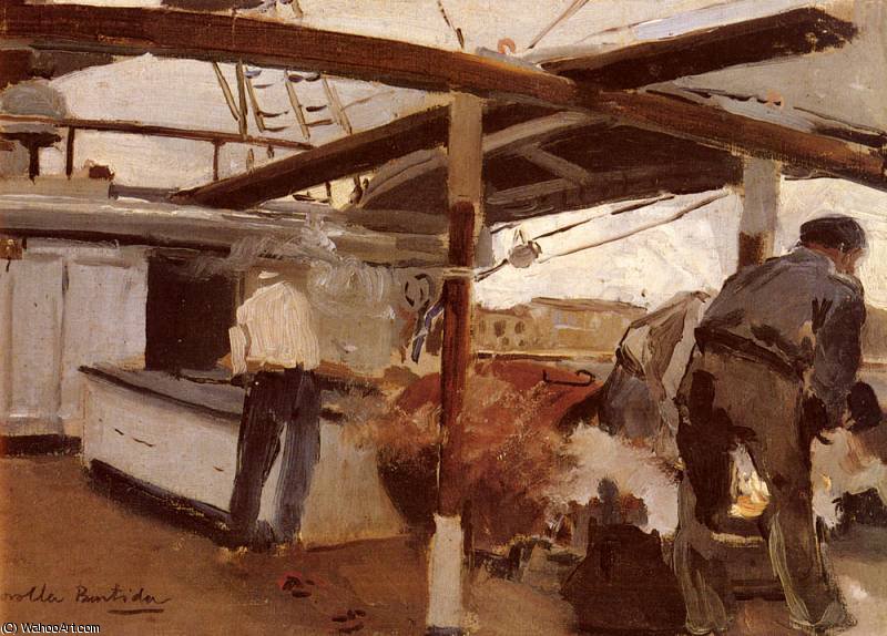Wikioo.org - The Encyclopedia of Fine Arts - Painting, Artwork by Joaquin Sorolla Y Bastida - two men on a deck
