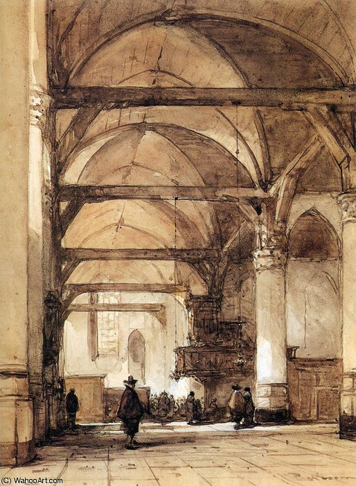 WikiOO.org – 美術百科全書 - 繪畫，作品 Johannes Bosboom - 在阿姆斯特丹的阳光旧教堂