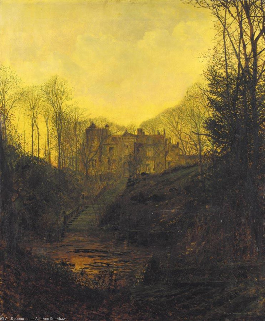 Wikioo.org - The Encyclopedia of Fine Arts - Painting, Artwork by John Atkinson Grimshaw - A Manor House in Autumn
