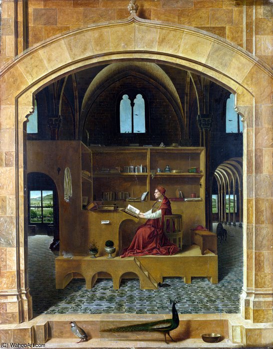 Wikioo.org - The Encyclopedia of Fine Arts - Painting, Artwork by Antonello Di Giovanni Di Antonio (Antonello Da Messina) - Saint Jerome in his Study