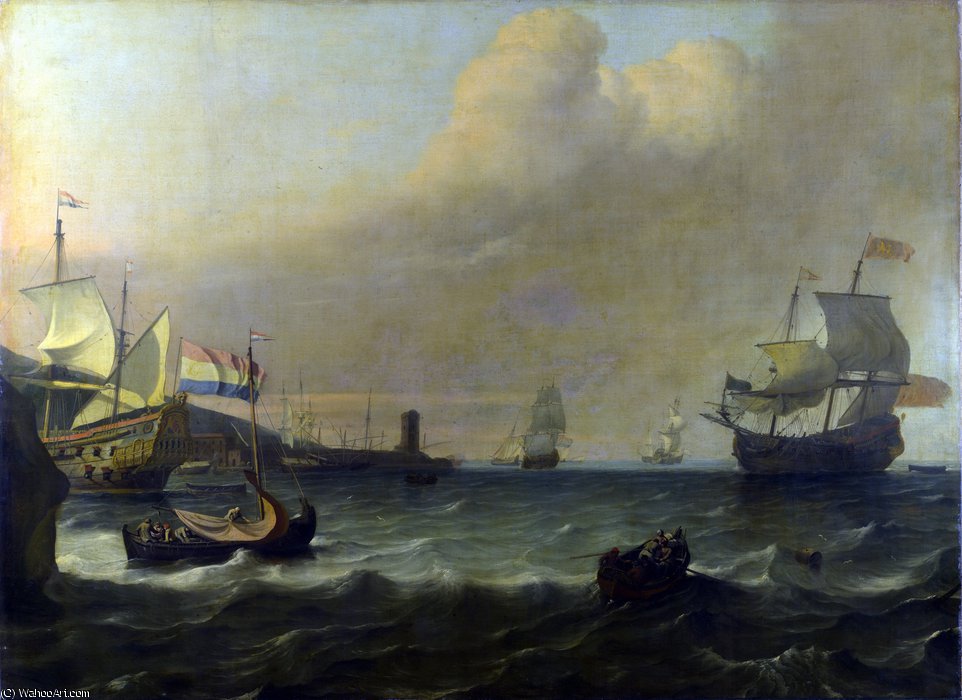 Wikioo.org – La Enciclopedia de las Bellas Artes - Pintura, Obras de arte de Ludolf Backhuysen - Holandés Men-of-war entrar un puerto mediterráneo