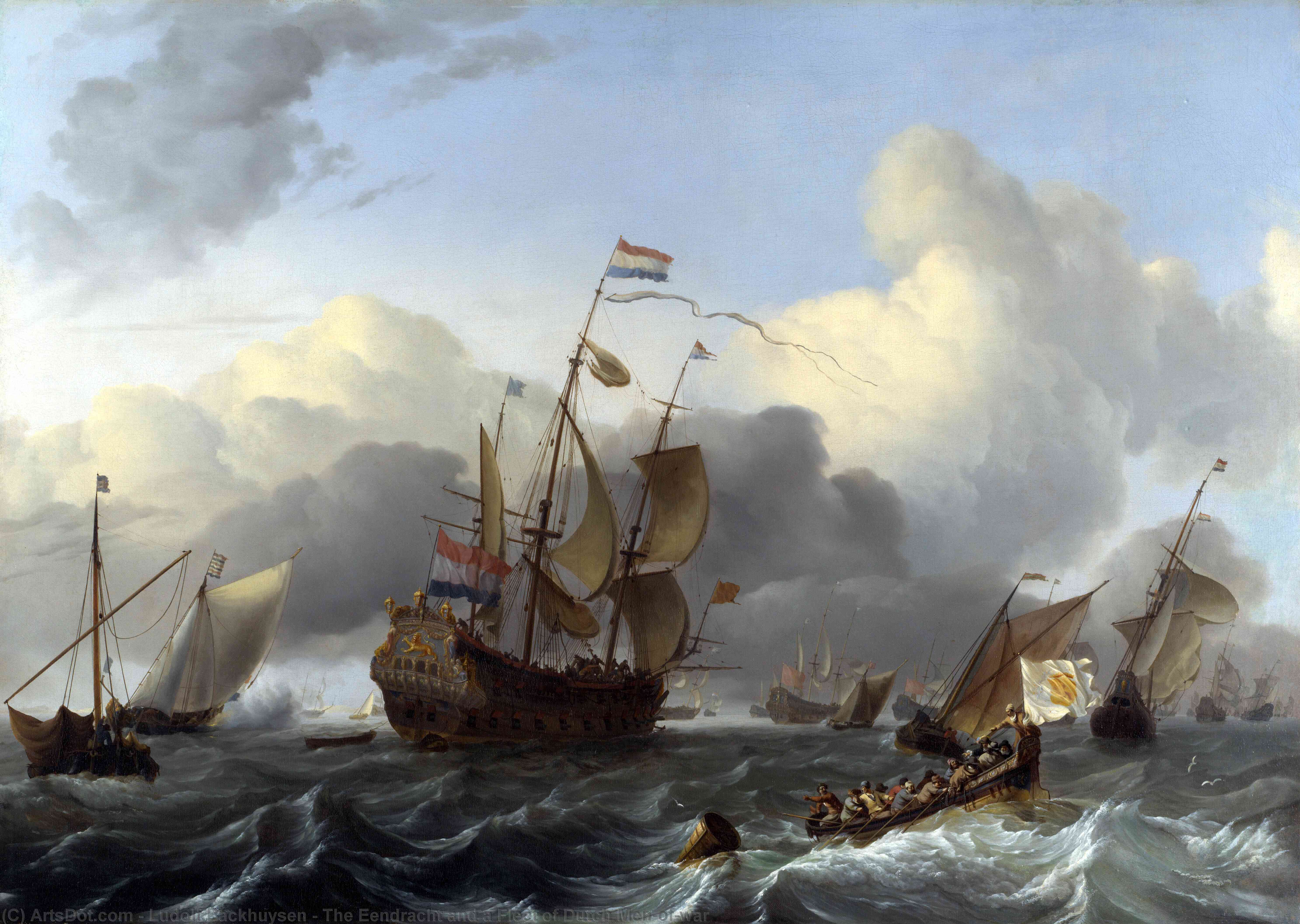Wikioo.org - The Encyclopedia of Fine Arts - Painting, Artwork by Ludolf Backhuysen - The Eendracht and a Fleet of Dutch Men-of-war