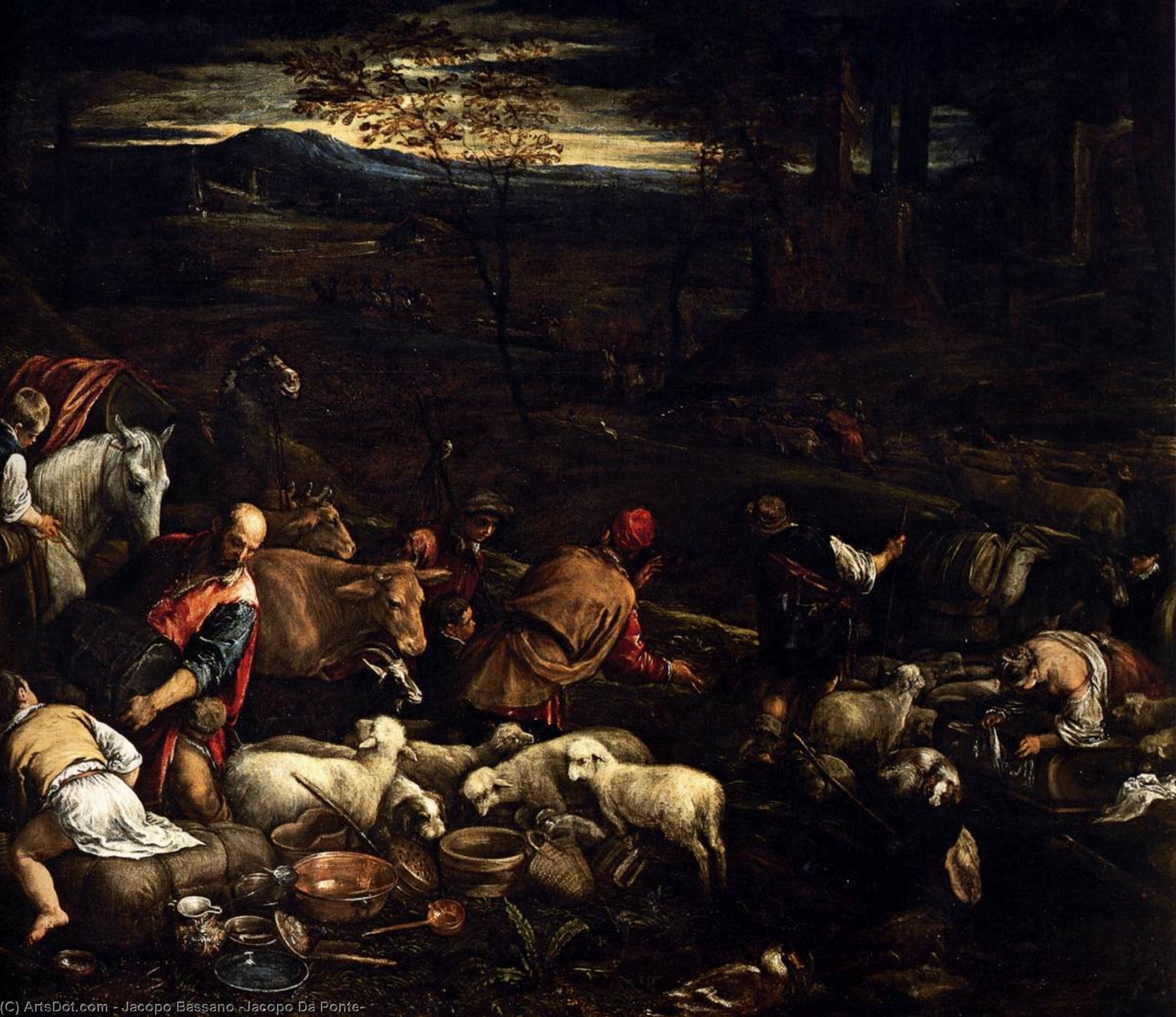 Wikioo.org - Bách khoa toàn thư về mỹ thuật - Vẽ tranh, Tác phẩm nghệ thuật Jacopo Bassano (Jacopo Da Ponte) - Return of Jacob with His Family (detail)