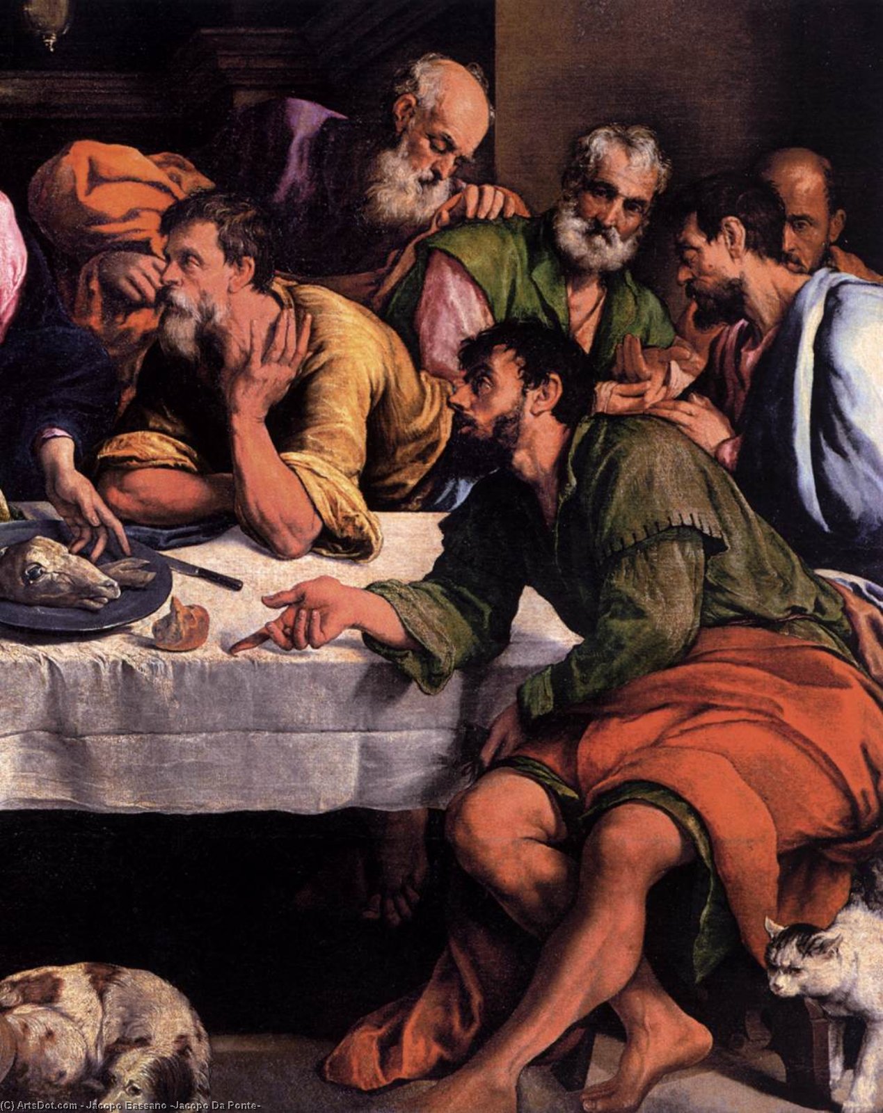 Wikioo.org – L'Encyclopédie des Beaux Arts - Peinture, Oeuvre de Jacopo Bassano (Jacopo Da Ponte) - La Cène détail  1