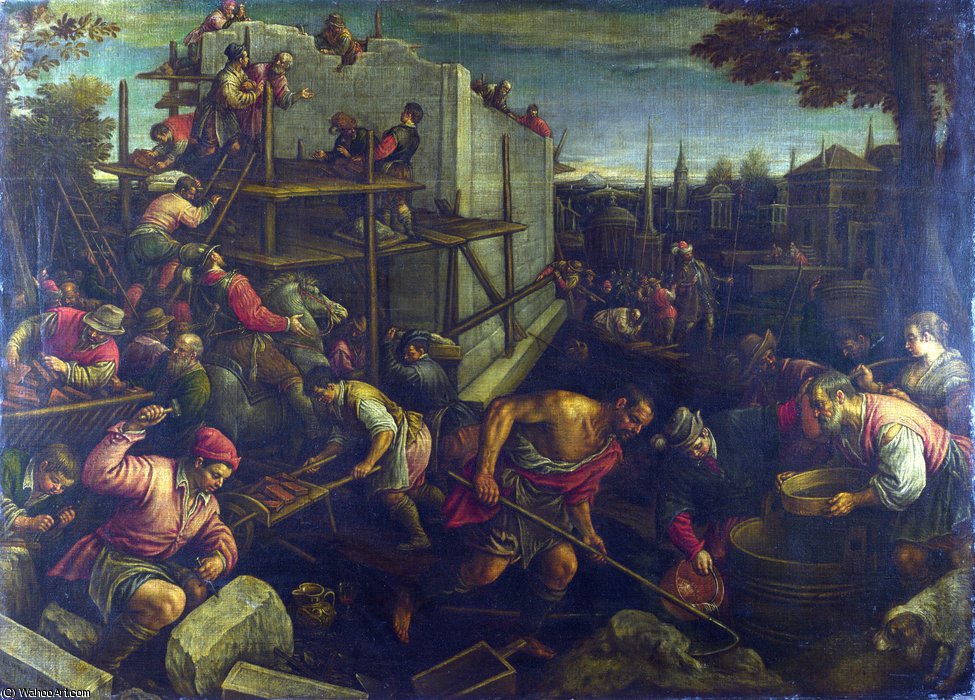 Wikioo.org - The Encyclopedia of Fine Arts - Painting, Artwork by Leandro Bassano - The Tower of Babel