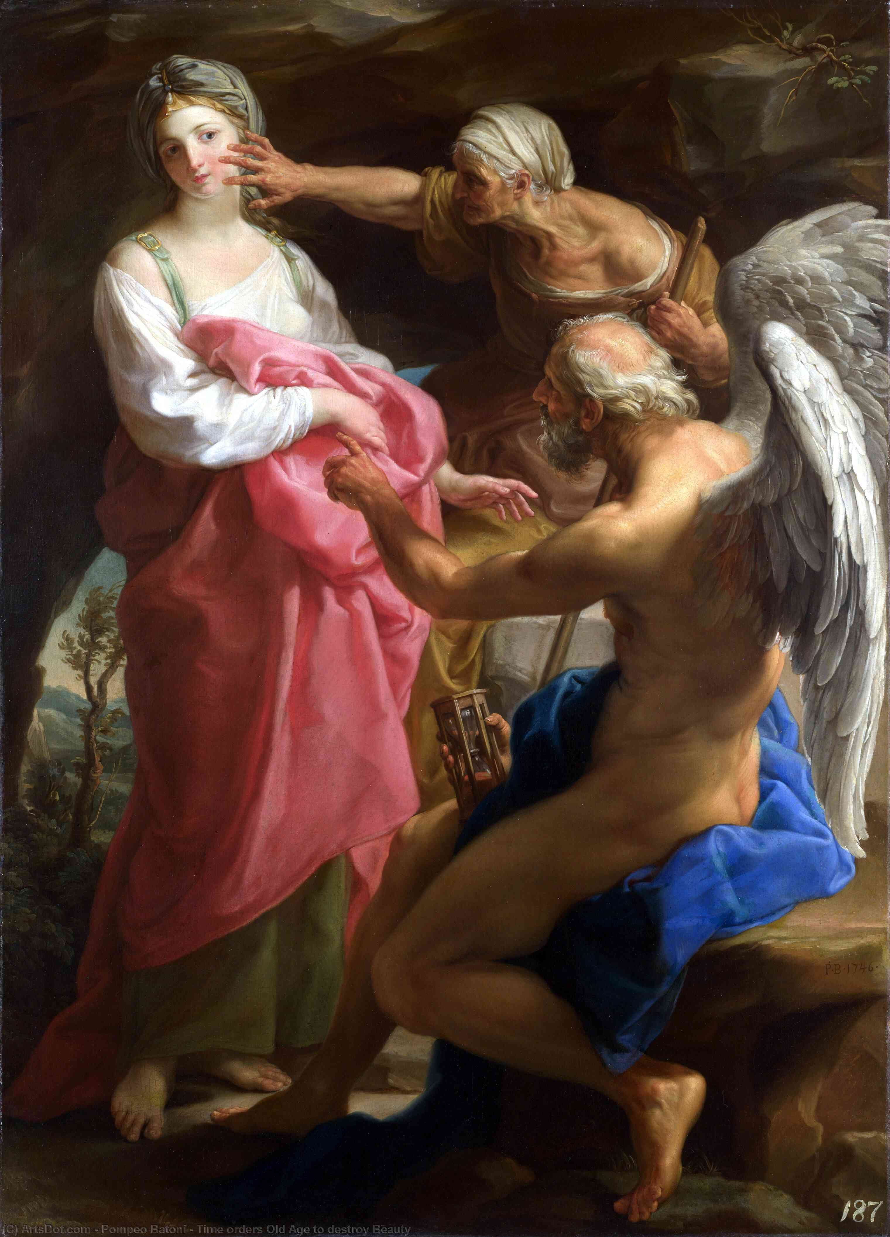 Wikioo.org - The Encyclopedia of Fine Arts - Painting, Artwork by Pompeo Batoni - Time orders Old Age to destroy Beauty