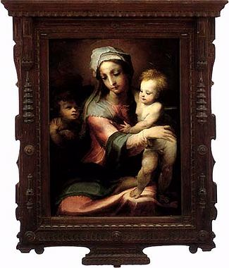 WikiOO.org - Encyclopedia of Fine Arts - Maalaus, taideteos Domenico Di Pace Beccafumi - Madonna and Child with St John the Baptist