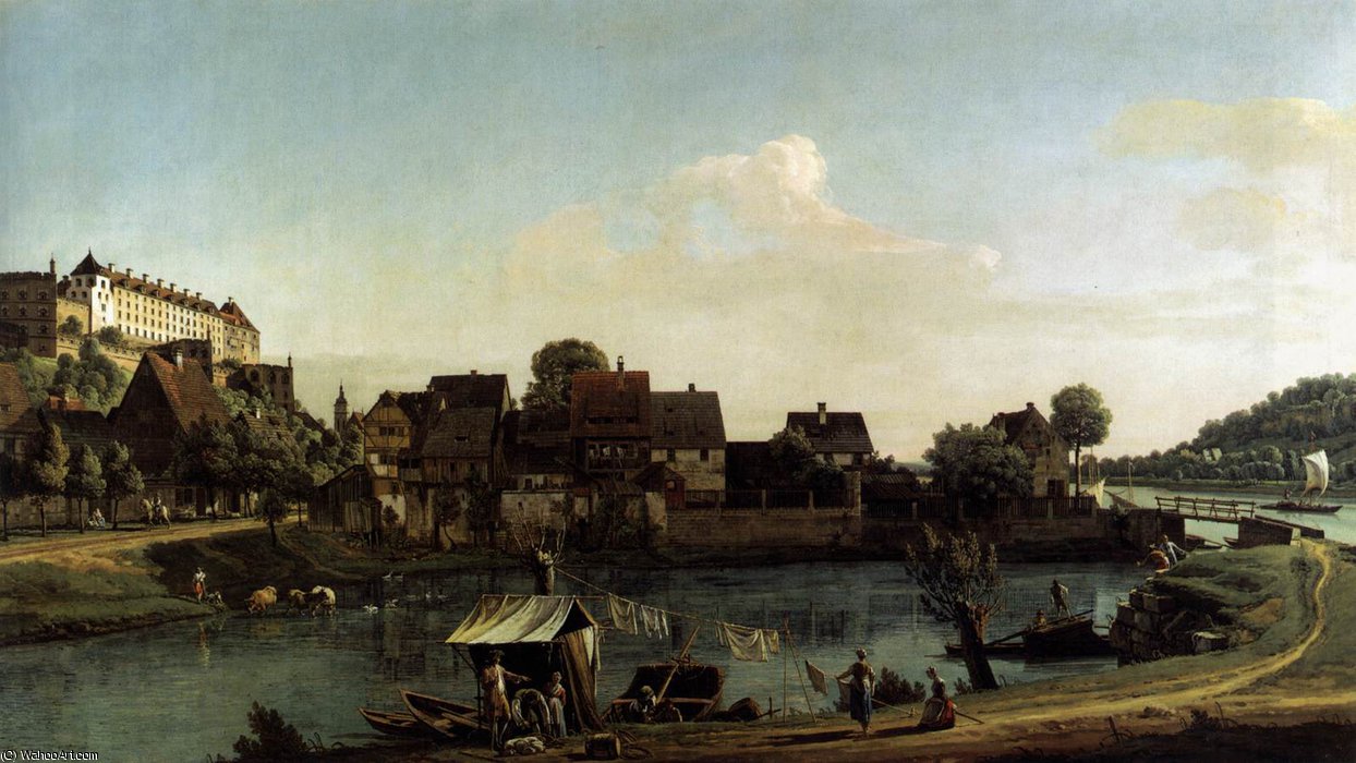 Wikioo.org - The Encyclopedia of Fine Arts - Painting, Artwork by Bernardo Bellotto - Dresden - Pirna Seen from the Harbour Town