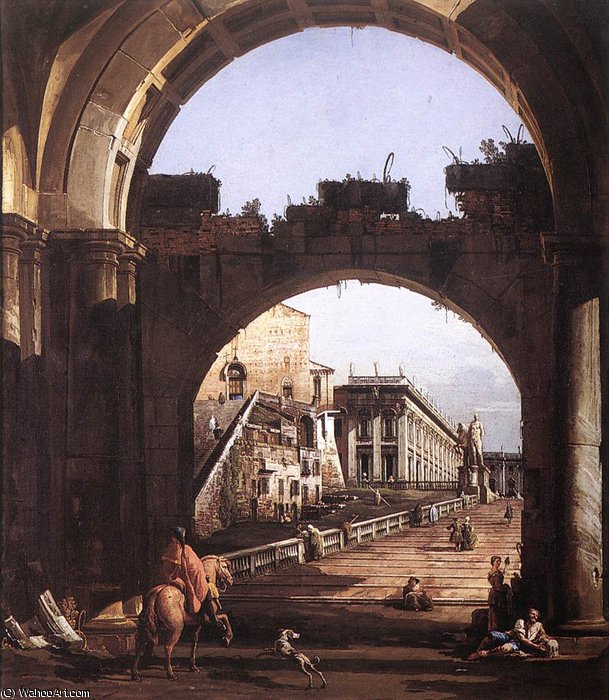 Wikioo.org – La Enciclopedia de las Bellas Artes - Pintura, Obras de arte de Bernardo Bellotto - Italia - Capriccio del Capitolio