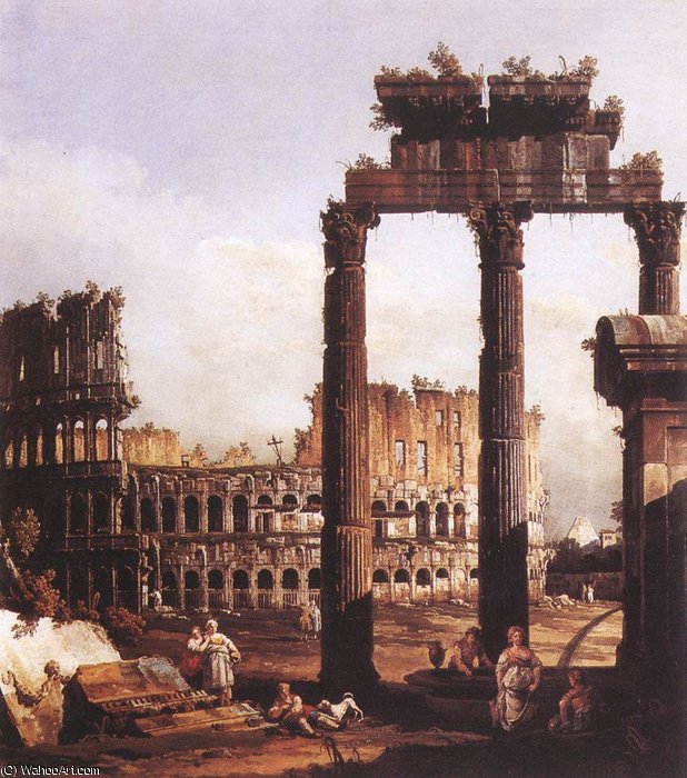 Wikioo.org - The Encyclopedia of Fine Arts - Painting, Artwork by Bernardo Bellotto - Italy - Capriccio with the Colosseum