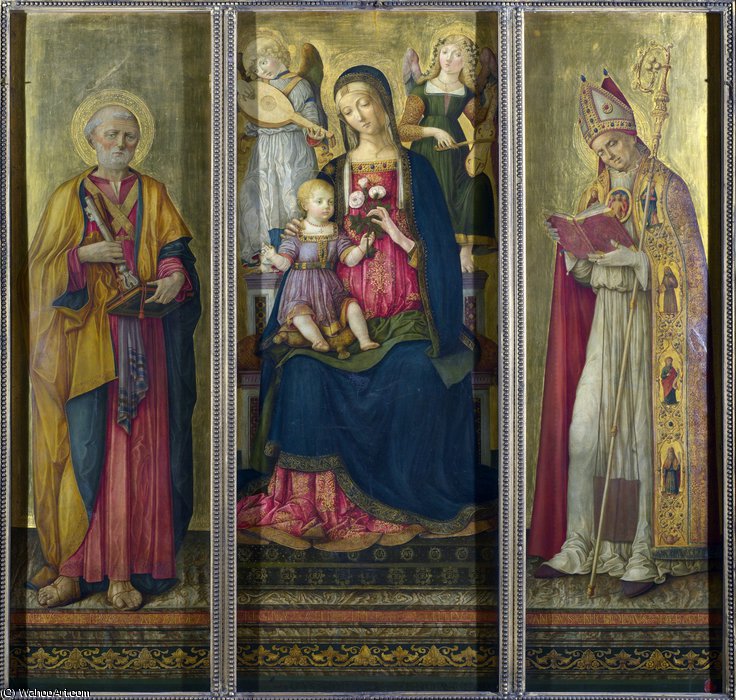 Wikioo.org - The Encyclopedia of Fine Arts - Painting, Artwork by Benvenuto Di Giovanni Di Meo Del Guasta - The Virgin and Child with Saints