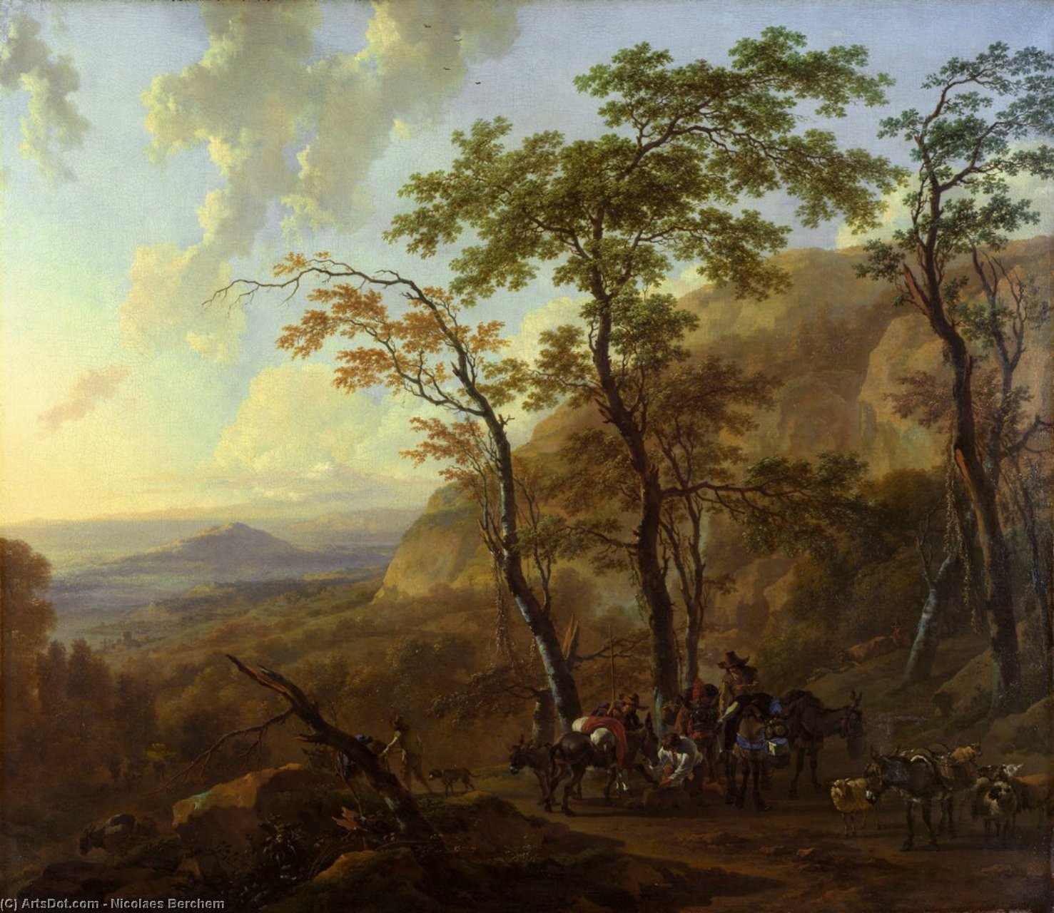 WikiOO.org - Güzel Sanatlar Ansiklopedisi - Resim, Resimler Nicolaes Berchem - Mountainous Landscape with Muleteers
