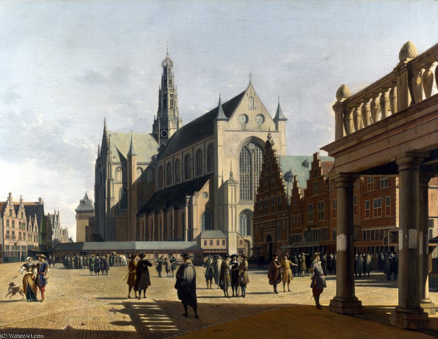 Wikioo.org - The Encyclopedia of Fine Arts - Painting, Artwork by Gerrit Adriaenszoon Berckheyde - The Market Place and the Grote Kerk at Haarlem