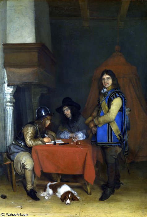 Wikioo.org - The Encyclopedia of Fine Arts - Painting, Artwork by Gerard Ter Borch - An Officer dictating a Letter
