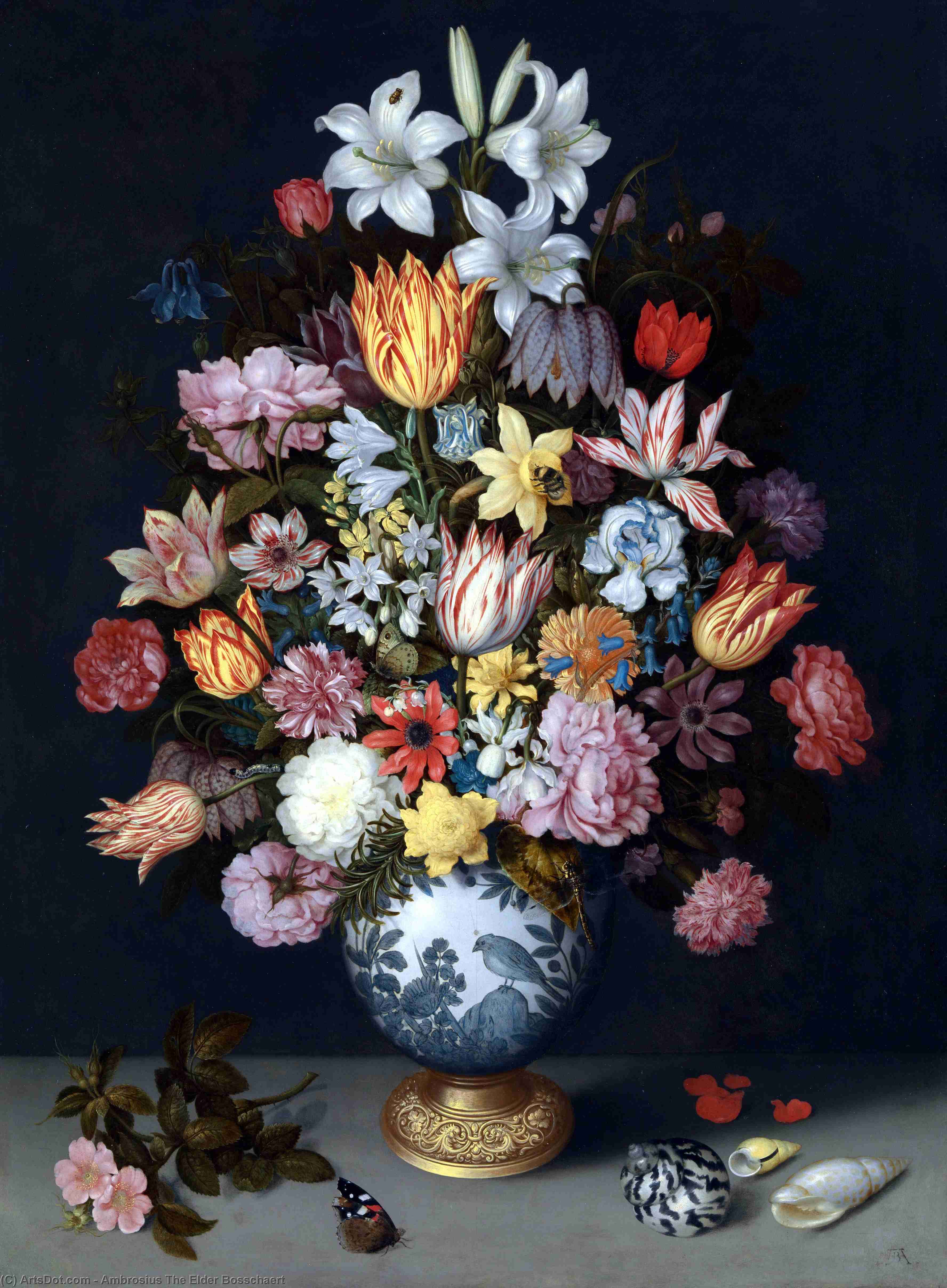 Wikioo.org - The Encyclopedia of Fine Arts - Painting, Artwork by Ambrosius Bosschaert The Elder - A Still Life of Flowers in a Wan-Li Vase