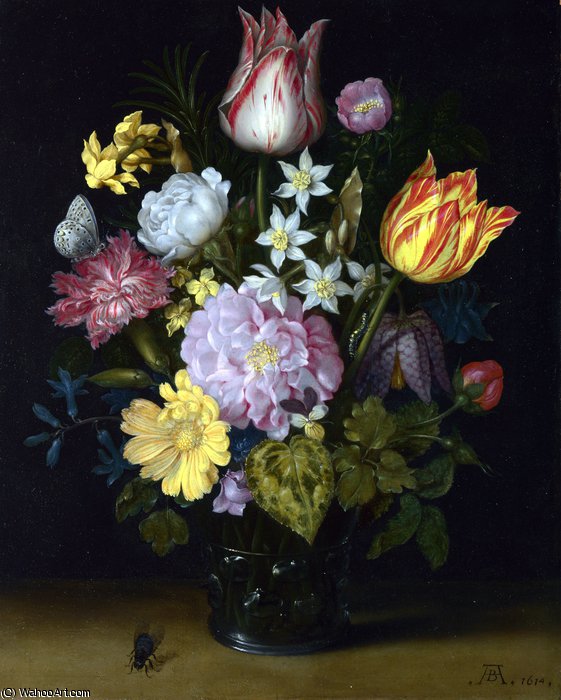 Wikioo.org - The Encyclopedia of Fine Arts - Painting, Artwork by Ambrosius Bosschaert The Elder - Flowers in a Glass Vase