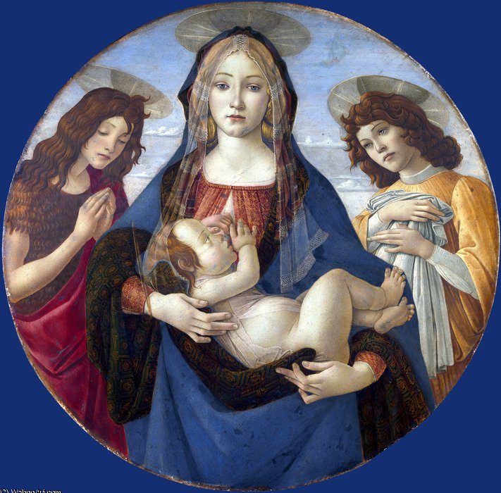 Wikioo.org - The Encyclopedia of Fine Arts - Painting, Artwork by Sandro Botticelli - Workshop of Sandro Botticelli - The Virgin and Child with Saint John and an Angel