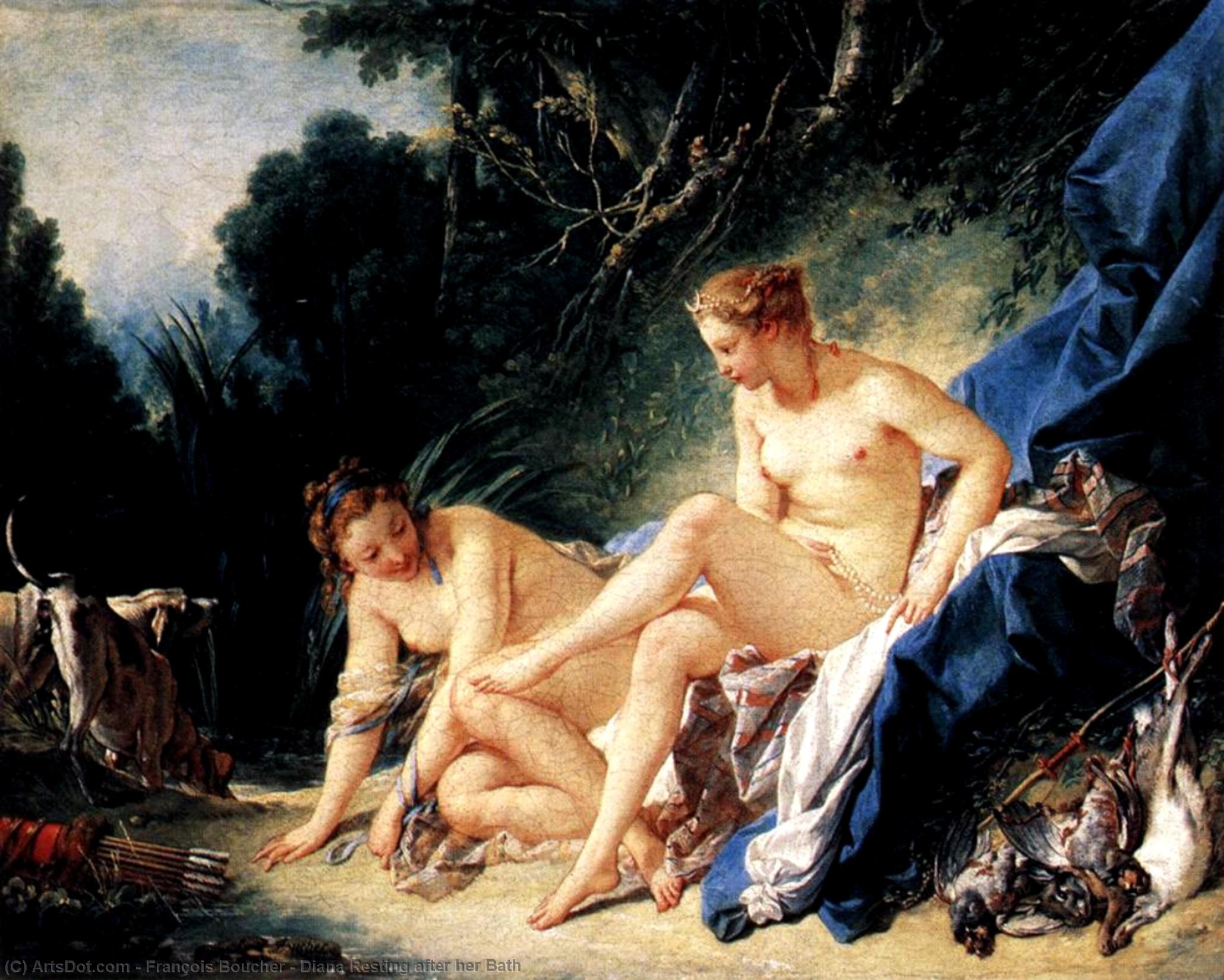 WikiOO.org – 美術百科全書 - 繪畫，作品 François Boucher - 戴安娜 休息  后  她  浴