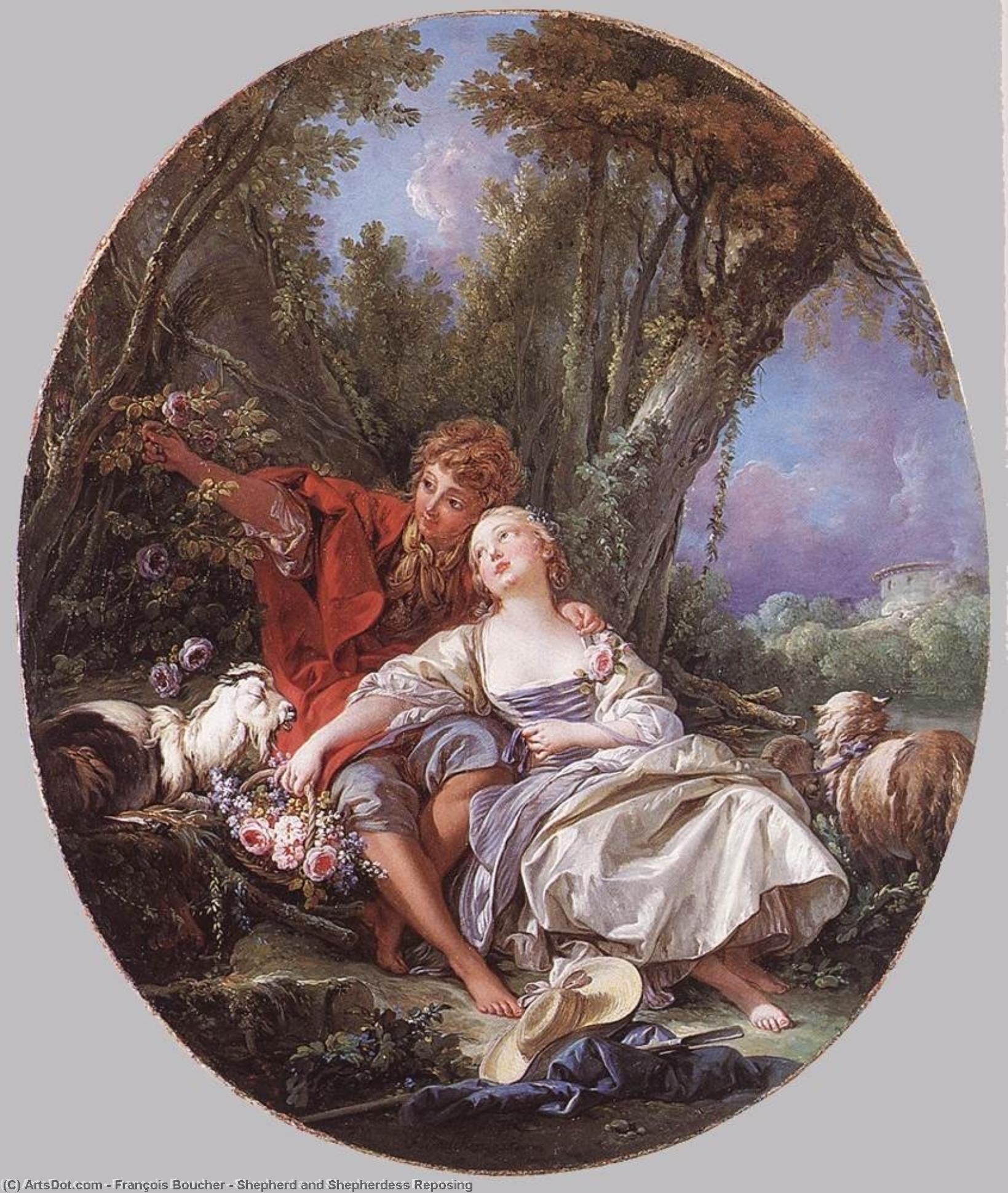 WikiOO.org - Εγκυκλοπαίδεια Καλών Τεχνών - Ζωγραφική, έργα τέχνης François Boucher - Shepherd and Shepherdess Reposing