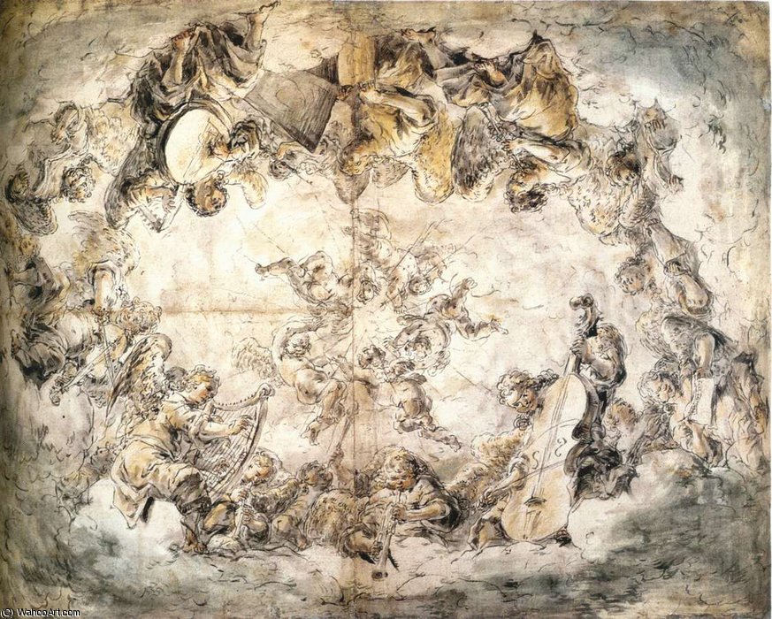 WikiOO.org - Enciclopédia das Belas Artes - Pintura, Arte por Leonaert Bramer - Concert of Angels (recto)
