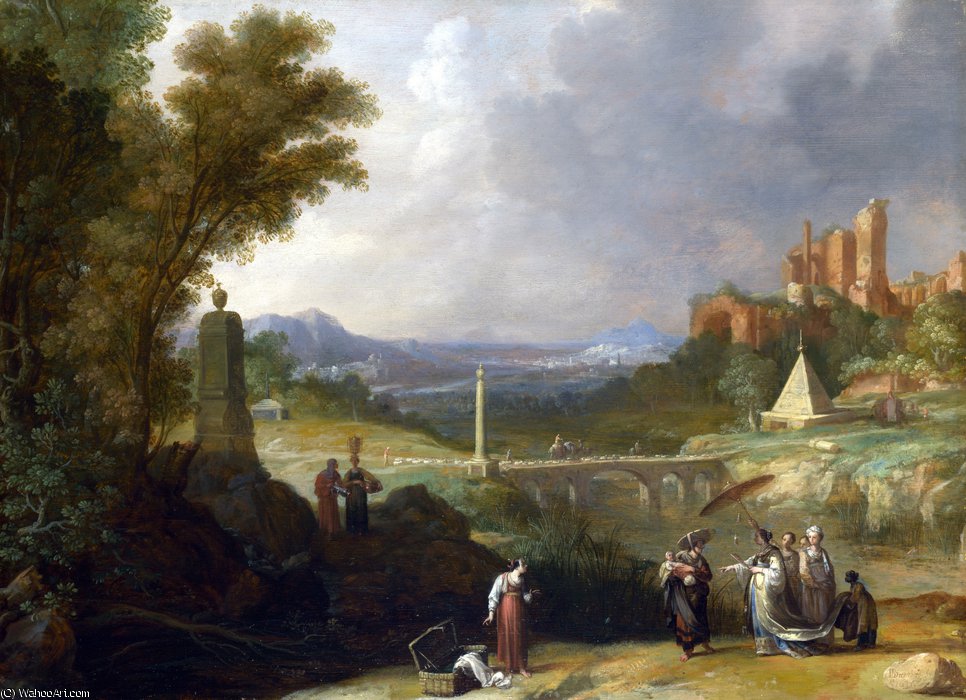 WikiOO.org - 백과 사전 - 회화, 삽화 Bartholomeus Breenbergh - The Finding of the Infant Moses by Pharaoh's Daughter
