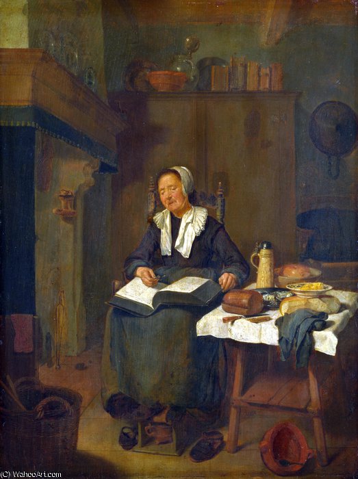 Wikioo.org - The Encyclopedia of Fine Arts - Painting, Artwork by Quiringh Gerritsz Van Brekelenkam - A Woman Asleep by a Fire