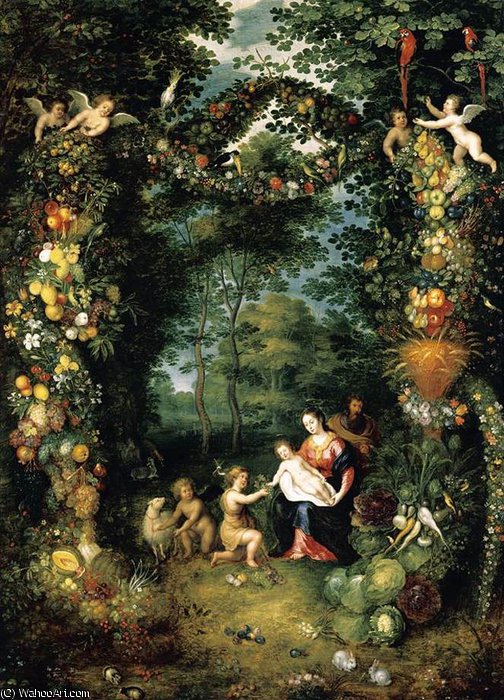 Wikioo.org – L'Encyclopédie des Beaux Arts - Peinture, Oeuvre de Jan The Younger Brueghel - sainte famille avec r John