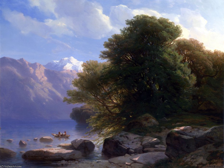 Wikioo.org - The Encyclopedia of Fine Arts - Painting, Artwork by Alexandre Calame - The Lake of Thun