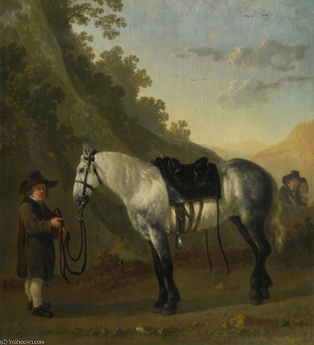Wikioo.org - The Encyclopedia of Fine Arts - Painting, Artwork by Abraham Pietersz Van Calraet - A Boy holding a Grey Horse