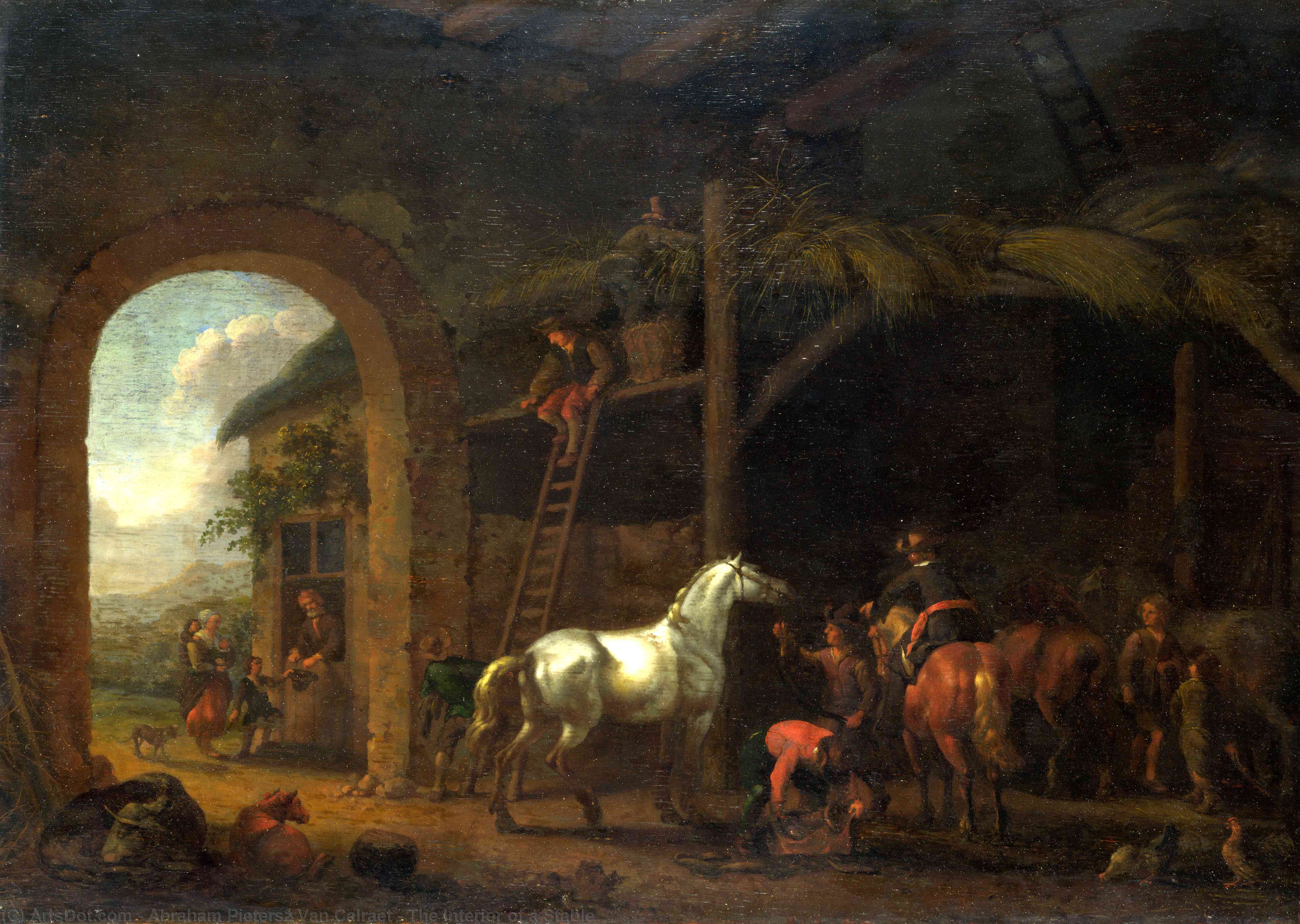 Wikioo.org - The Encyclopedia of Fine Arts - Painting, Artwork by Abraham Pietersz Van Calraet - The Interior of a Stable